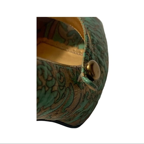 Hale Bob Teal Leather Peep Toe Maryjane Stiletto - Picture 7 of 14